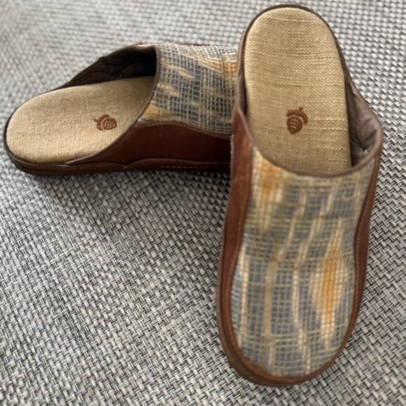 ACORN Leather/Fabric Slide On Indoor Outdoor Clog Mule Slide Slipper 8 Brown - Picture 1 of 6